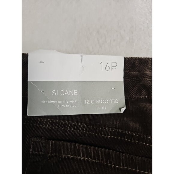 Liz Claiborne Corduroy Pants Womens Sz 16 P BROWN Sloane Slim Bootcut New - Picture 9 of 9